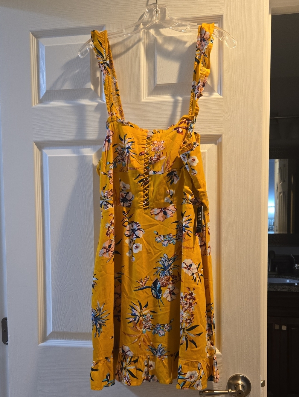 EXPRESS Yellow Floral Sundress with Ruffled Straps